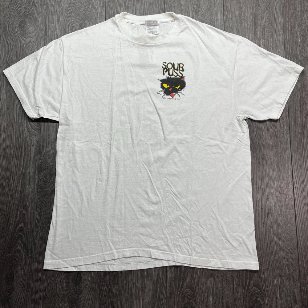 Vintage Sour Puss Shoot the Cat Shirt XL White Nature Party Lover 1990s